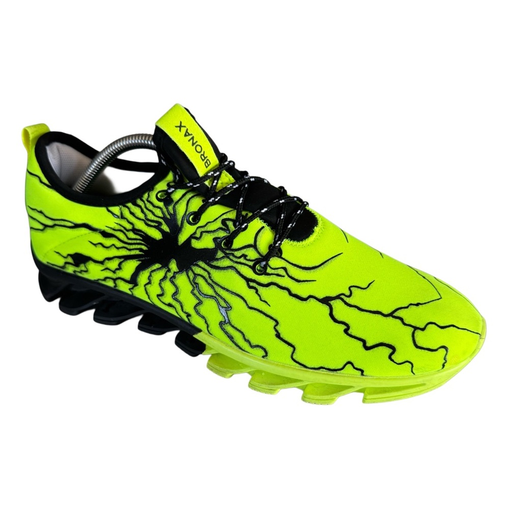 Bronax Men's Black Yellow Lightning Design Lace Up Athletic Sneakers Shoes 10